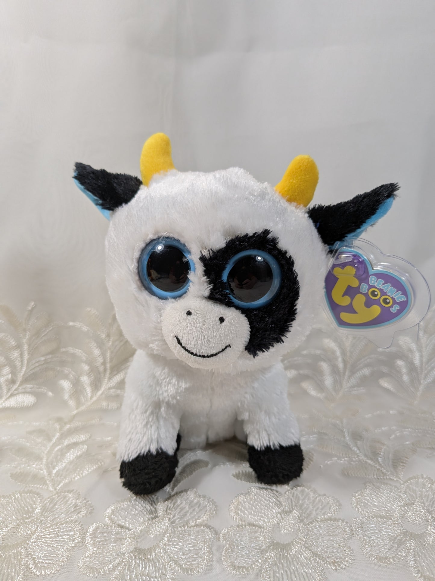 Ty Beanie Boo - Daisy the Cow (6in) *Rare* First Generation, Purple Tag