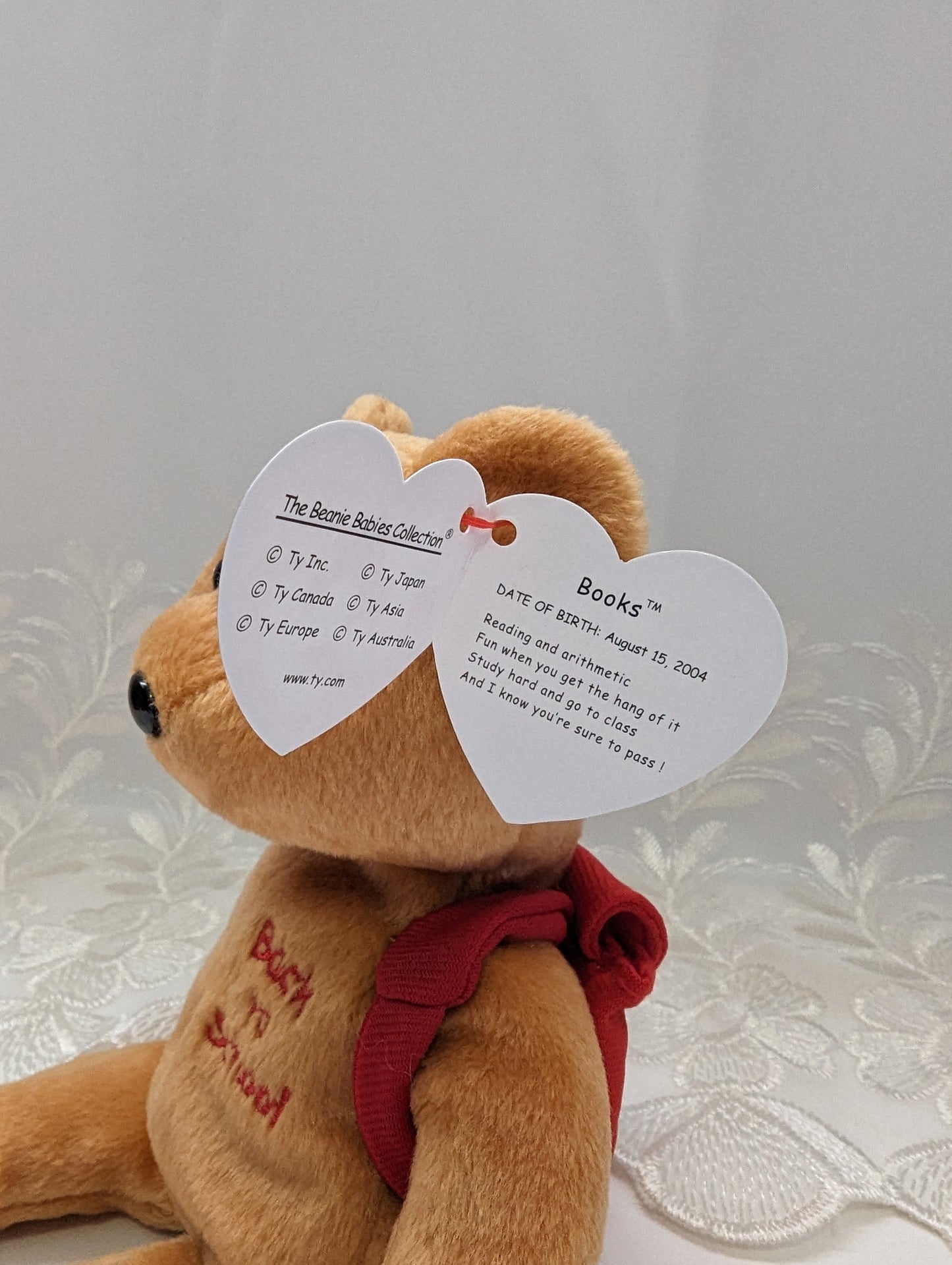 Ty Beanie Baby - Books The Bear With Red Backpack - Back To School (8.5in) - Vintage Beanies Canada