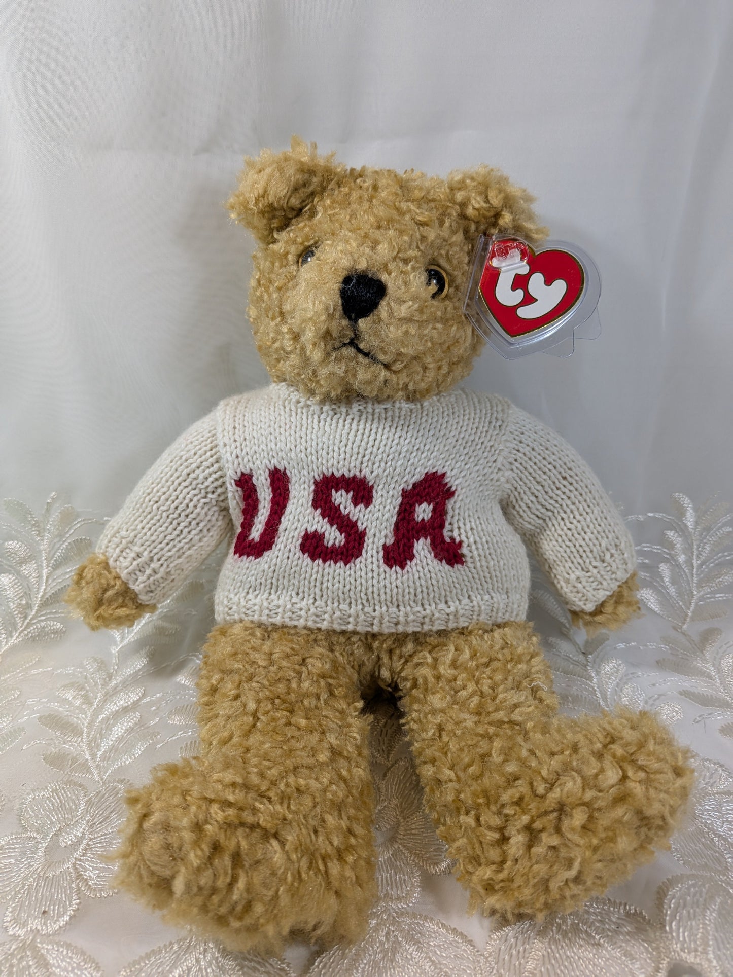 Ty Classic Collection - Baby Curly The Bear With USA Shirt (11 in) - Vintage Beanies Canada