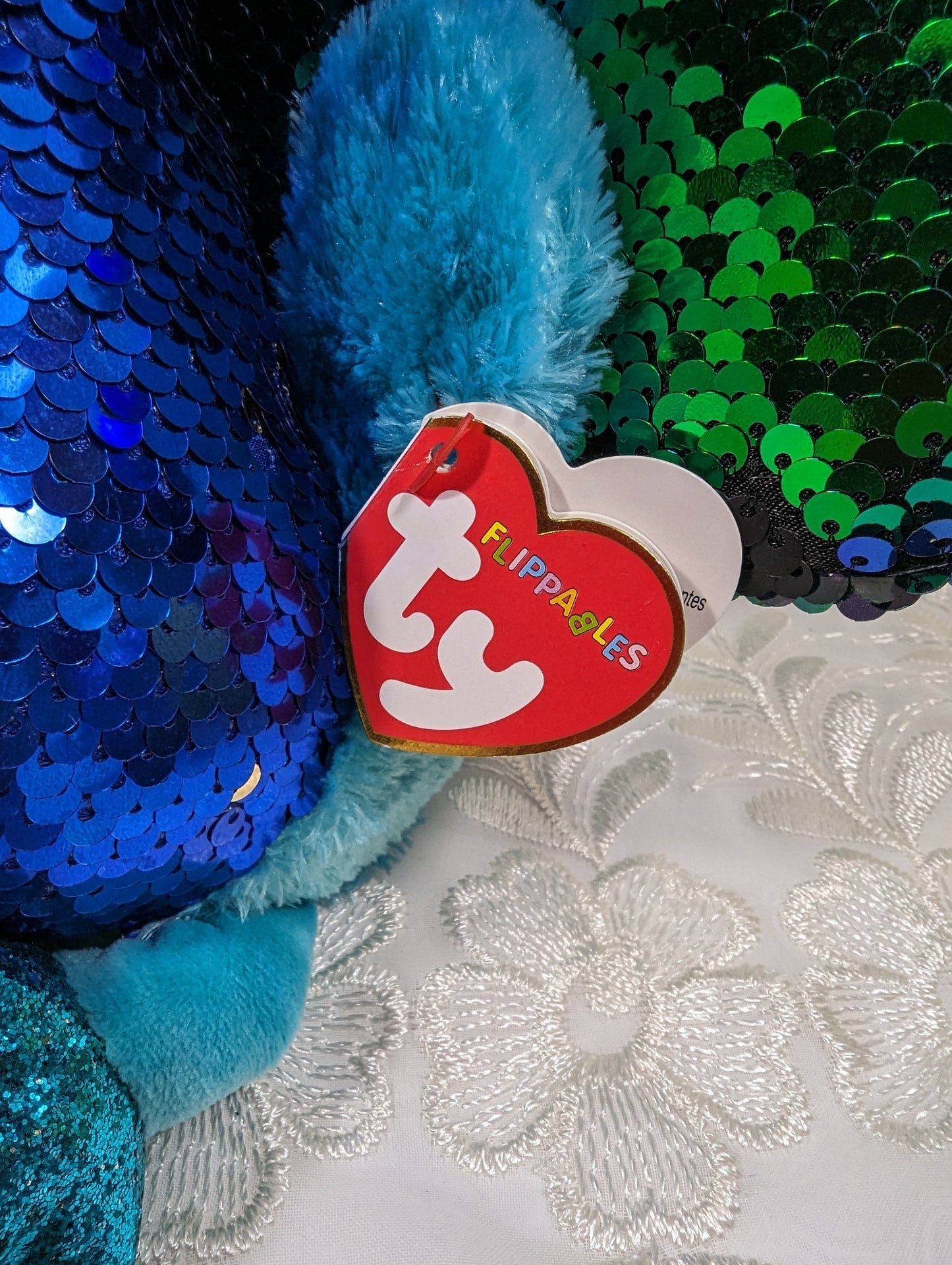 Ty Flippables - Tyson the Blue Sequined Peacock (9 In) Scuffed eyes - Vintage Beanies Canada