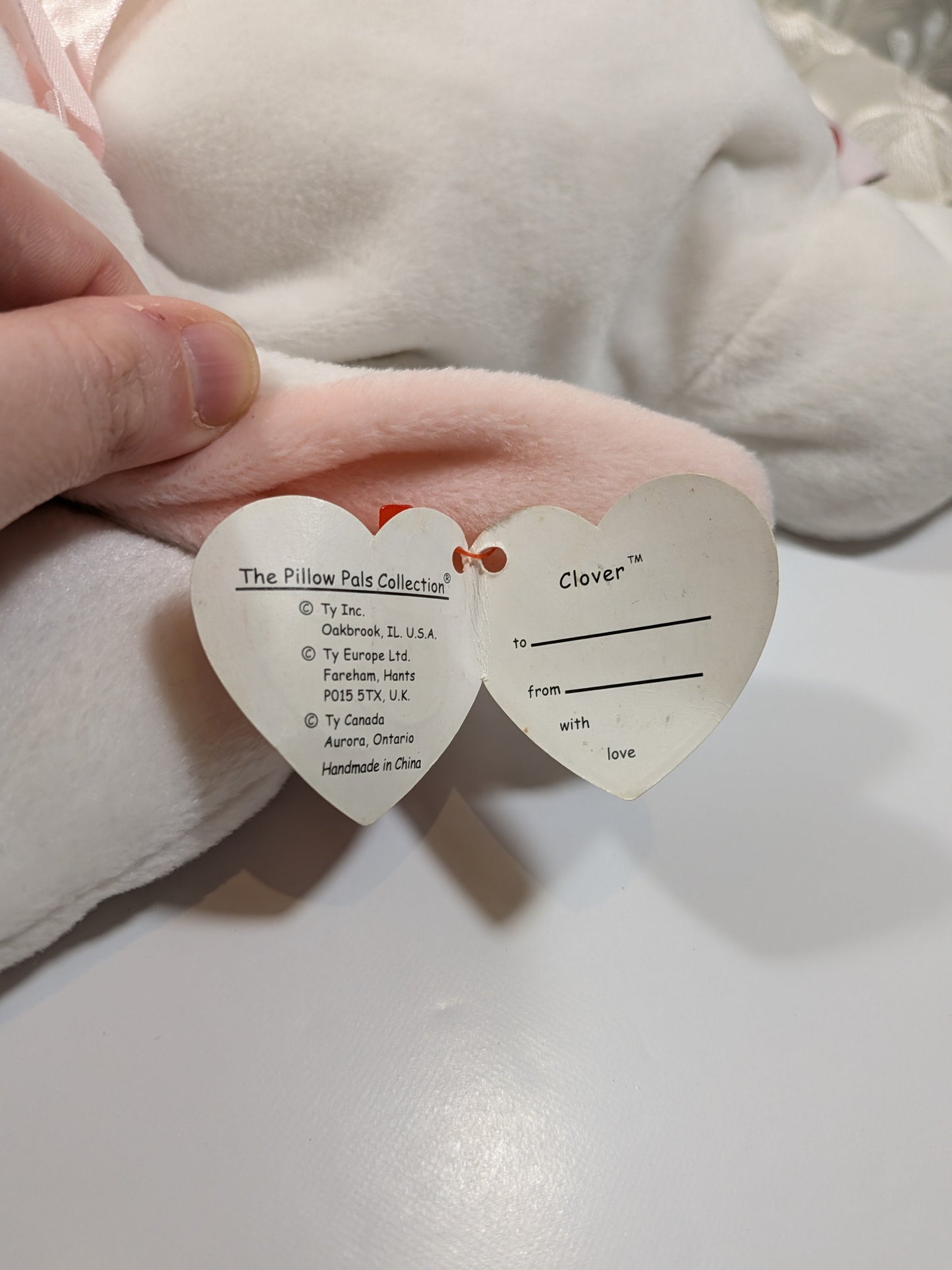 Ty Pillow Pal - Clover The White Bunny Rabbit (14in) Non - mint Hang Tag - Vintage Beanies Canada