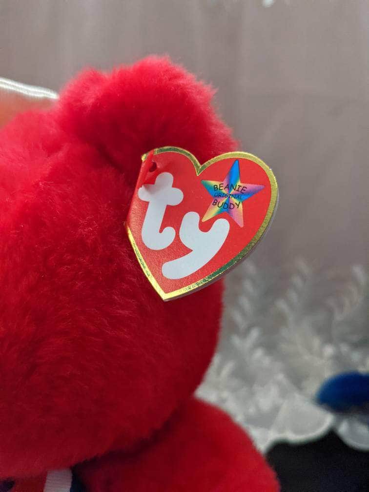 Ty Sam The Red Bear With Hat Beanie Baby + Beanie Buddy Lot (Sold As Pair) - Vintage Beanies Canada