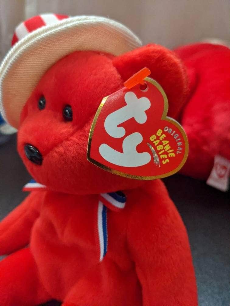 Ty Sam The Red Bear With Hat Beanie Baby + Beanie Buddy Lot (Sold As Pair) - Vintage Beanies Canada