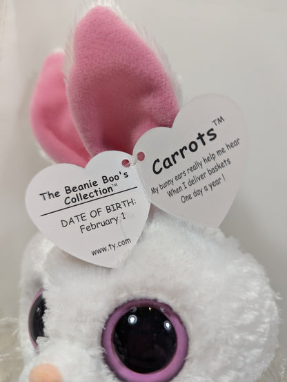 Ty Beanie Boo - Carrots The White Bunny Rabbit (6 in) *Rare* First Gen, Purple Tag