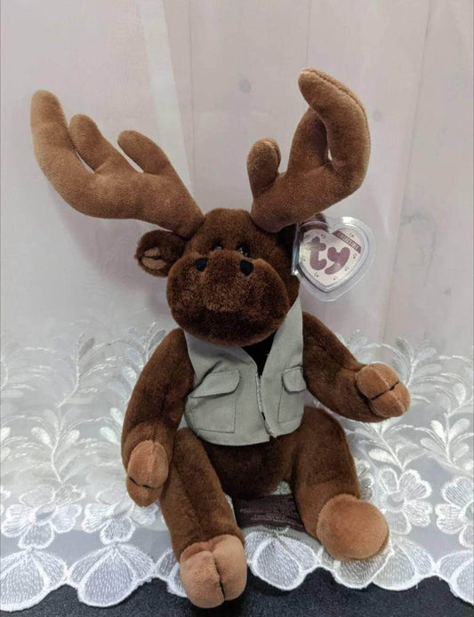Ty Attic Treasure Collection - Montgomery The Moose With Vest (10.5 in) - Vintage Beanies Canada