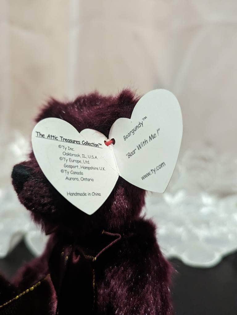 Ty Attic Treasury Collection - Beargundy The Burgundy Bear (8in) Creased Hang Tag - Vintage Beanies Canada