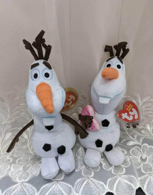 Ty Beanie Babies - Olaf + Olaf With Heart The Snowman From Frozen (8in) Sold As Set - Vintage Beanies Canada