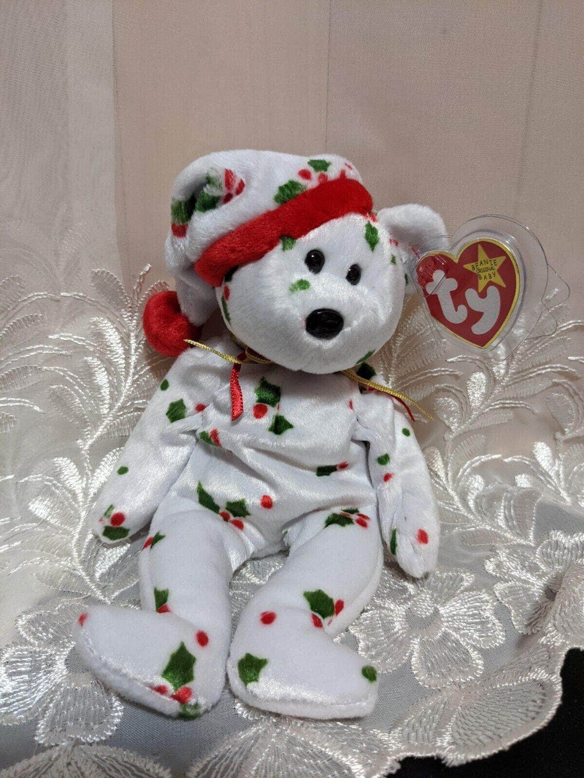 Ty Beanie Baby - 1998 Holiday Teddy The Mistletoe Covered Bear (8.5in) - Vintage Beanies Canada