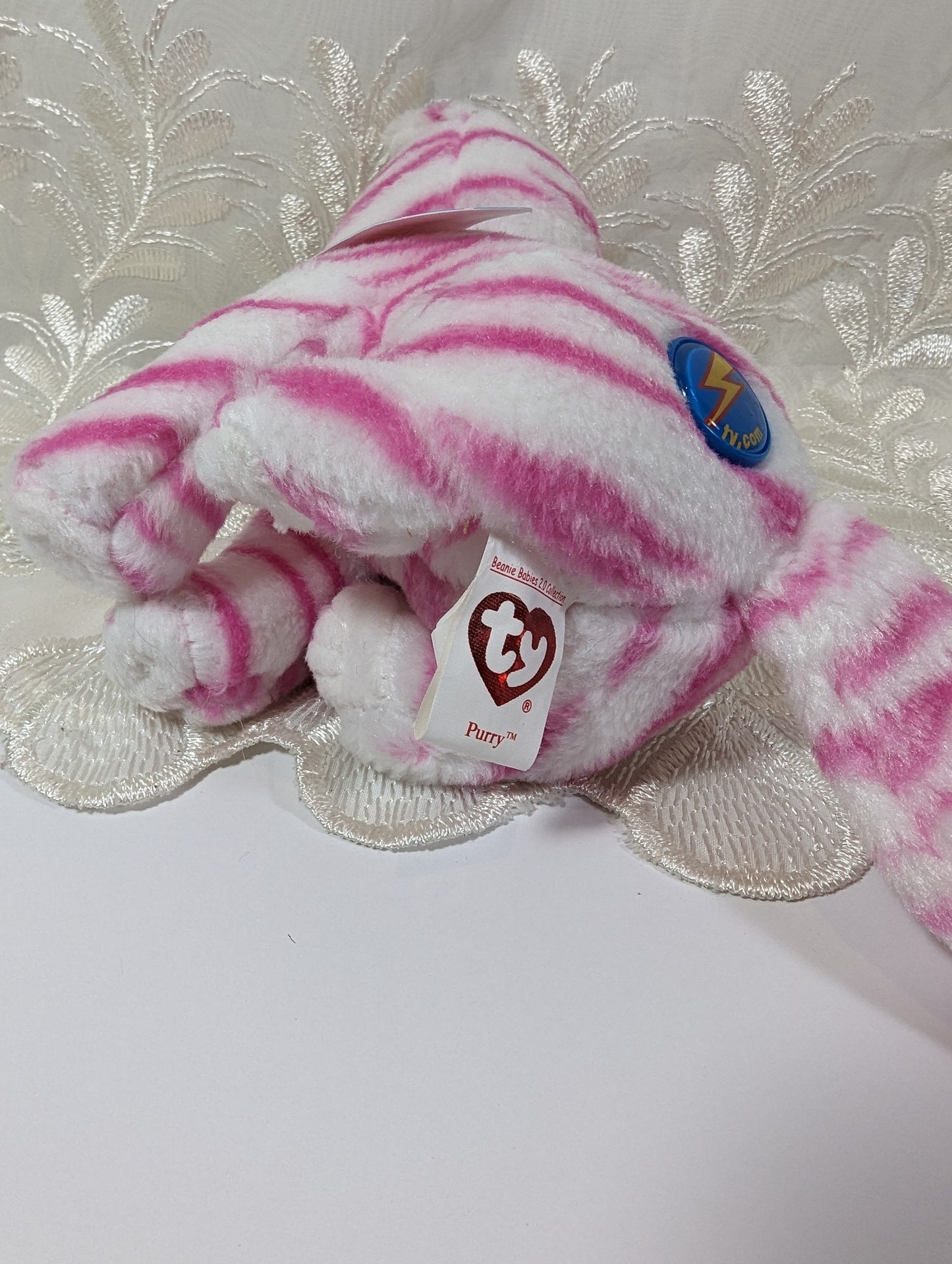 Ty Beanie Baby 2.0 - Purry The Pink Striped Cat (6 in) - Vintage Beanies Canada