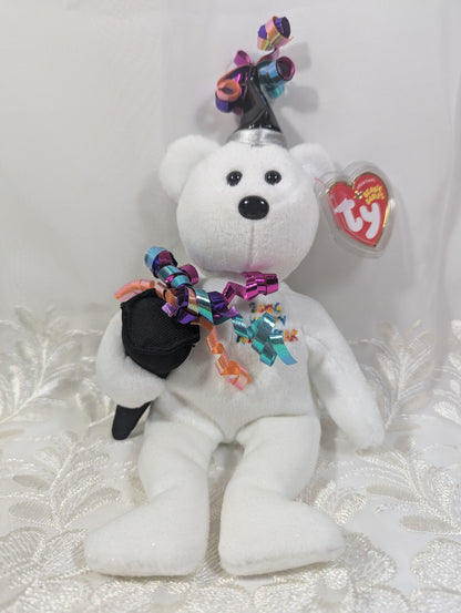 Ty Beanie Baby - 2006 Happy New Year the White Bear (8.5in) - Vintage Beanies Canada