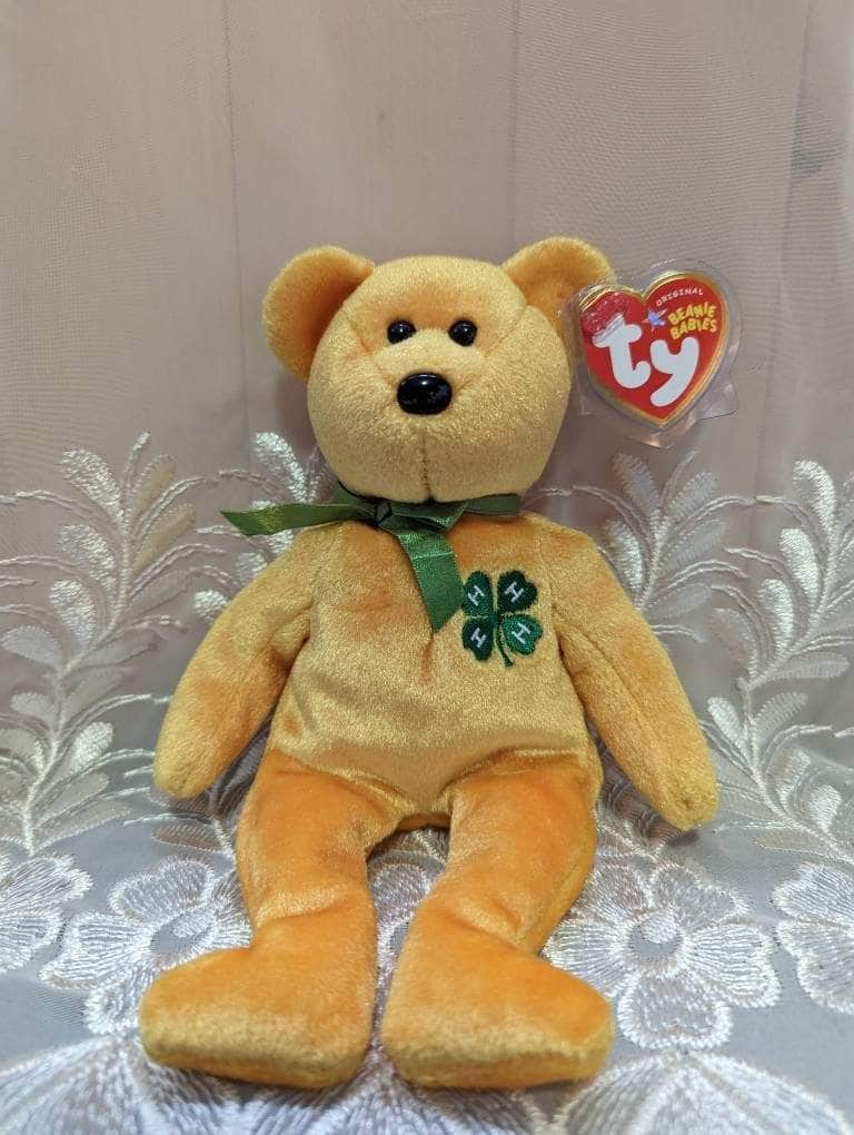 Ty Beanie Baby - 4-H The Yellow Bear With The Four-leaf Clover (8.5in) - Vintage Beanies Canada