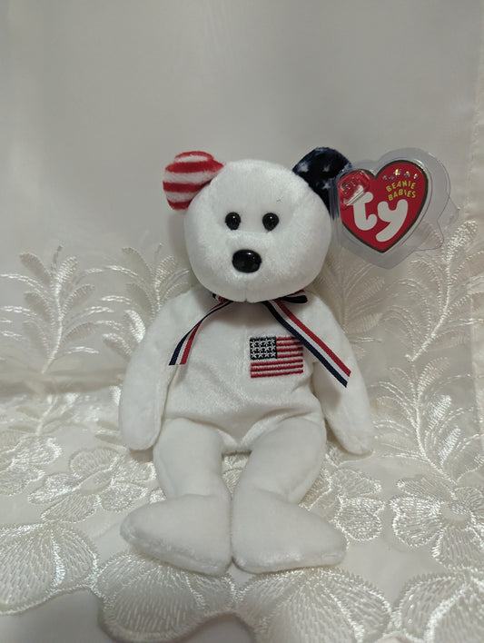 Ty Beanie Baby - America the white Bear (8.5in) Stars on Left - Vintage Beanies Canada