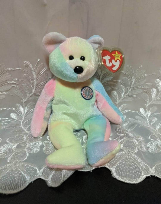 Ty Beanie Baby - B.B. The Multi-colored Birthday Bear (8.5in) - Vintage Beanies Canada