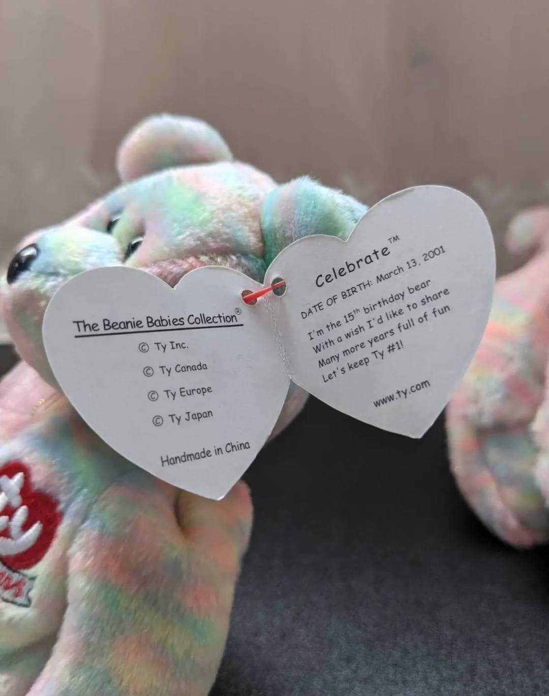 Ty Beanie Baby + Beanie Buddy - Celebrate the 15th Year Anniversary Bear (Sold As Pair) - Vintage Beanies Canada