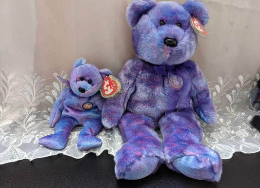 Ty Beanie Baby + Beanie Buddy - Clubby IV The Purple Blue Bear (Sold As Set) - Vintage Beanies Canada