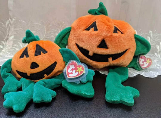 Ty Beanie Baby + Beanie Buddy Halloween lot - Pumpkin The Halloween Pumpkin - Near Mint (Sold As Pair) - Vintage Beanies Canada