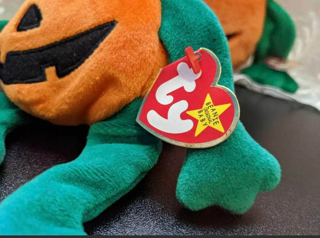 Ty Beanie Baby + Beanie Buddy Halloween lot - Pumpkin The Halloween Pumpkin - Near Mint (Sold As Pair) - Vintage Beanies Canada