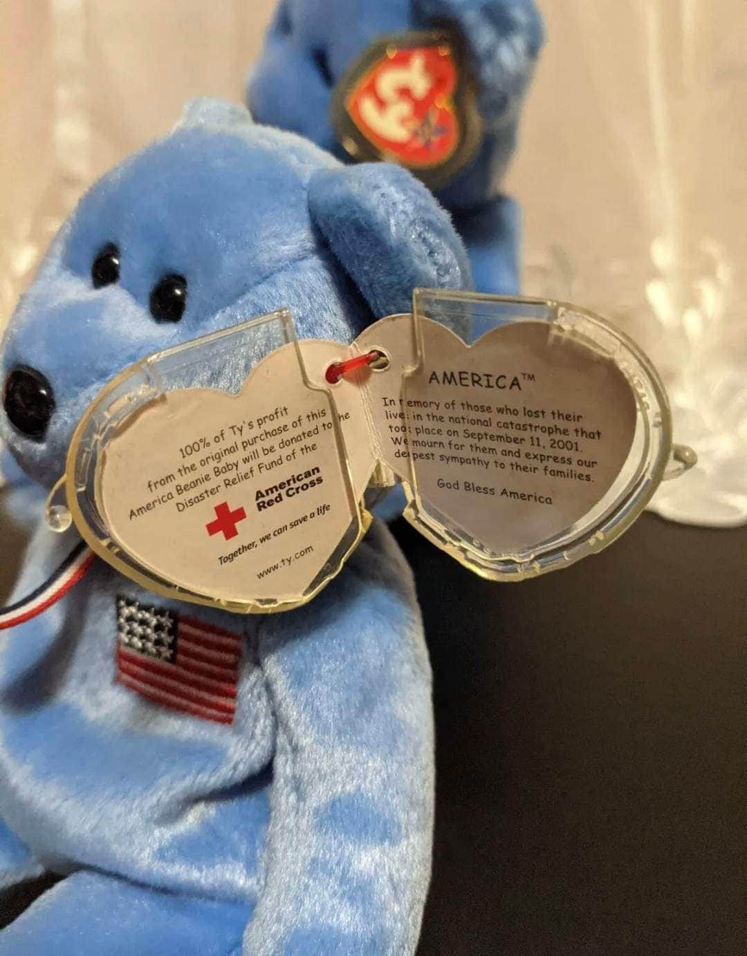 Ty Beanie Baby + Beanie Buddy lot - America The Blue Bear (Sold As Pair) - Vintage Beanies Canada