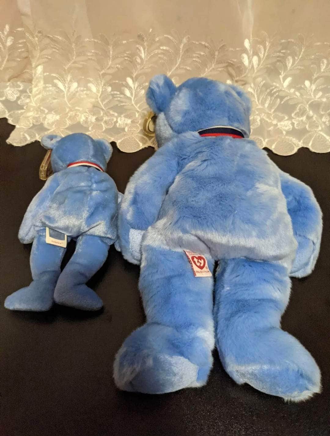 Ty Beanie Baby + Beanie Buddy lot - America The Blue Bear (Sold As Pair) - Vintage Beanies Canada