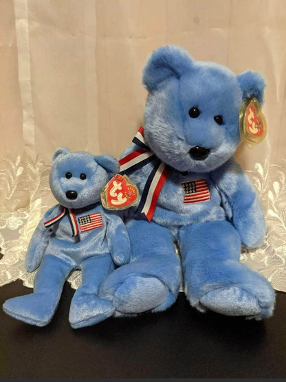 Ty Beanie Baby + Beanie Buddy lot - America The Blue Bear (Sold As Pair) - Vintage Beanies Canada