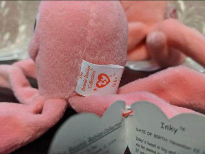 Ty Beanie Baby + Beanie Buddy Lot - Inky The Pink Octopus - Near Mint (Sold As Set) - Vintage Beanies Canada