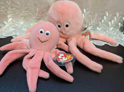 Ty Beanie Baby + Beanie Buddy Lot - Inky The Pink Octopus - Near Mint (Sold As Set) - Vintage Beanies Canada