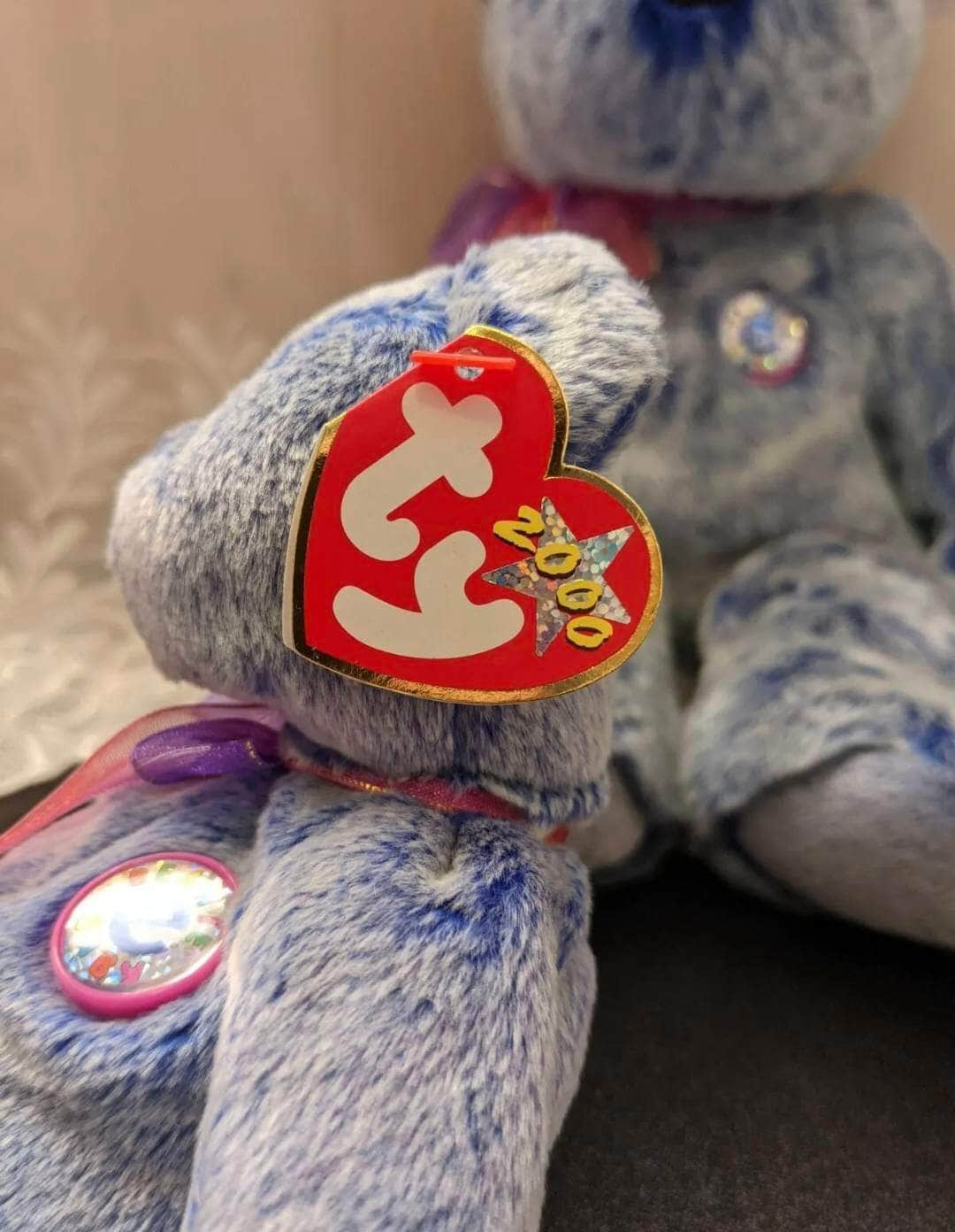 Ty Beanie Baby + Beanie Buddy Lot - Periwinkle the Bear (Sold As Pair) - Vintage Beanies Canada