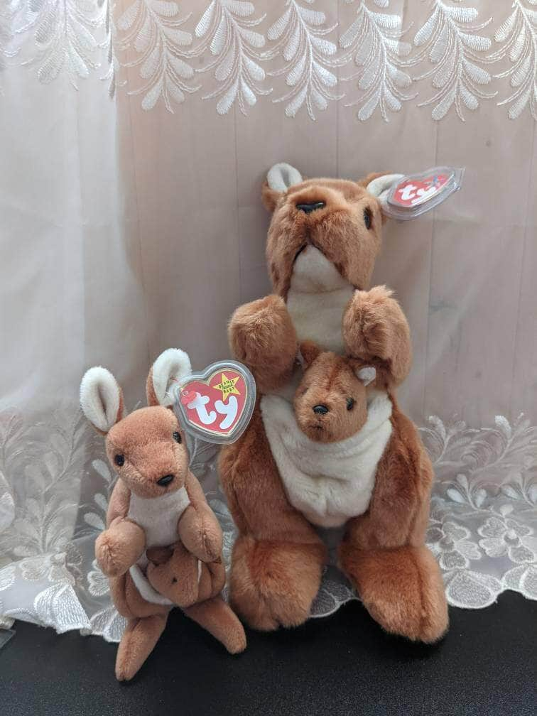 Ty Beanie Baby + Beanie Buddy Lot - Pouch The Kangaroo (Sold As Set) - Vintage Beanies Canada