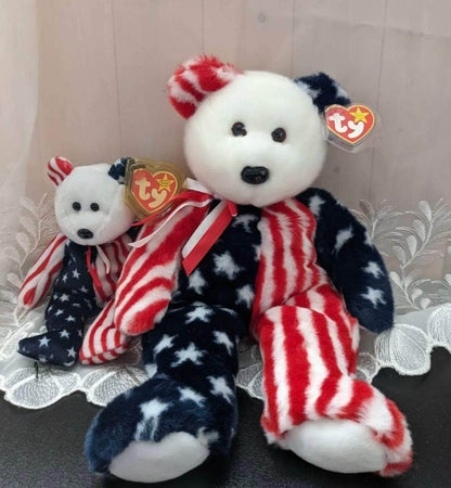 Ty Beanie Baby + Beanie Buddy lot - Spangle The White Head Bear - Near Mint (Sold as pair) - Vintage Beanies Canada