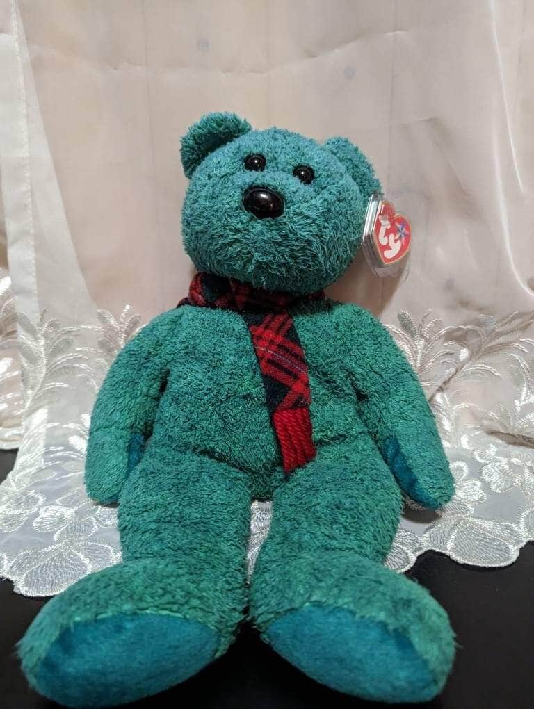 Ty Beanie Baby + Beanie Buddy Lot - Wallace The Green Bear - Near Mint (Sold As Set) - Vintage Beanies Canada