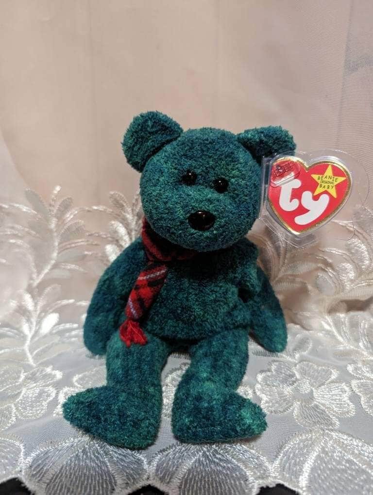 Ty Beanie Baby + Beanie Buddy Lot - Wallace The Green Bear - Near Mint (Sold As Set) - Vintage Beanies Canada