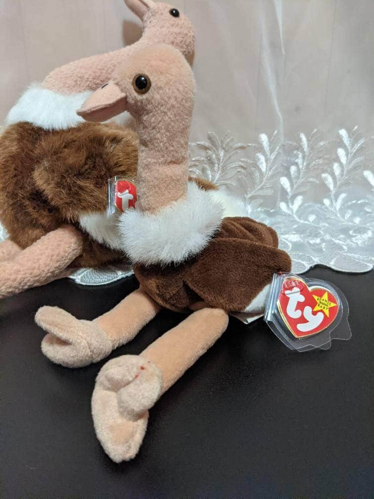 Ty Beanie Baby + Beanie Buddy - Stretch The Ostrich Lot (Sold As Pair) - Vintage Beanies Canada