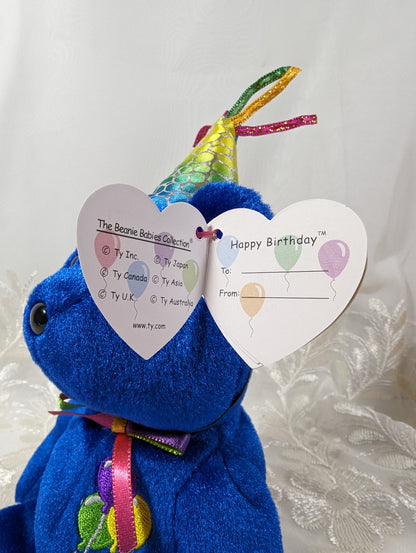 Ty Beanie Baby - Blue Happy Birthday Teddy Bear With Party Hat (9 in) - Vintage Beanies Canada