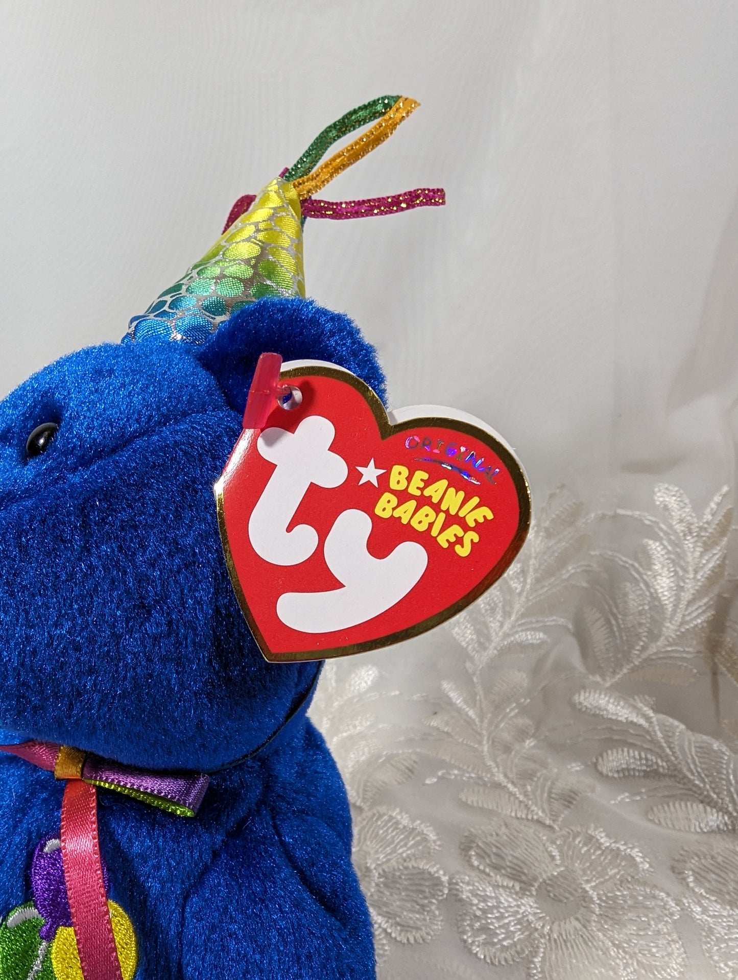 Ty Beanie Baby - Blue Happy Birthday Teddy Bear With Party Hat (9 in) - Vintage Beanies Canada