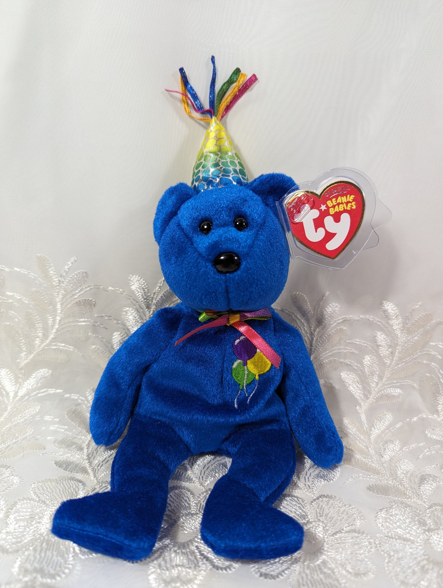 Ty Beanie Baby - Blue Happy Birthday Teddy Bear With Party Hat (9 in) - Vintage Beanies Canada