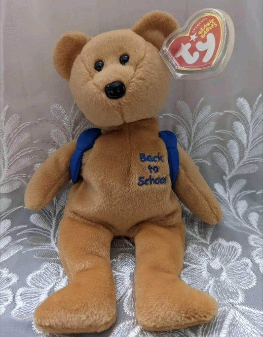 Ty Beanie Baby - Books The Bear With Blue Backpack - Back To School (8.5in) - Vintage Beanies Canada