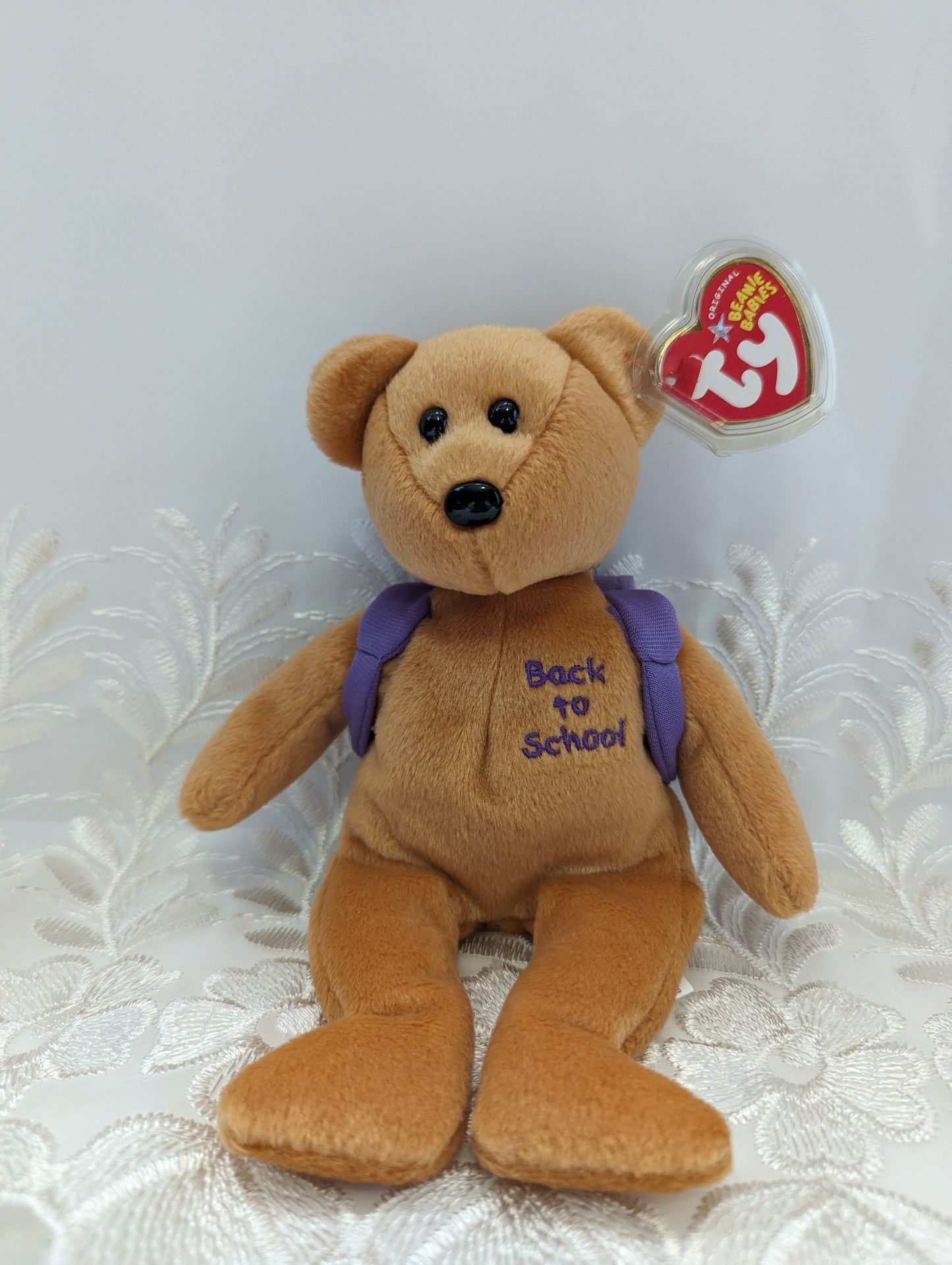 Ty Beanie Baby - Books The Bear With Purple Backpack - Back To School (8.5in) - Vintage Beanies Canada