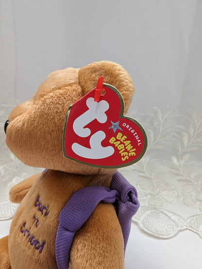 Ty Beanie Baby - Books The Bear With Purple Backpack - Back To School (8.5in) - Vintage Beanies Canada