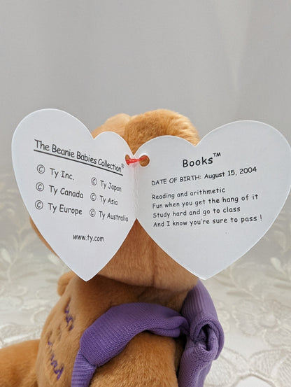 Ty Beanie Baby - Books The Bear With Purple Backpack - Back To School (8.5in) - Vintage Beanies Canada