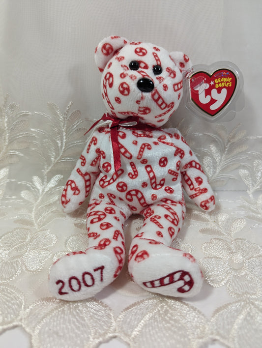 Ty Beanie Baby - Candy Canes the White Bear (8.5in) - Vintage Beanies Canada