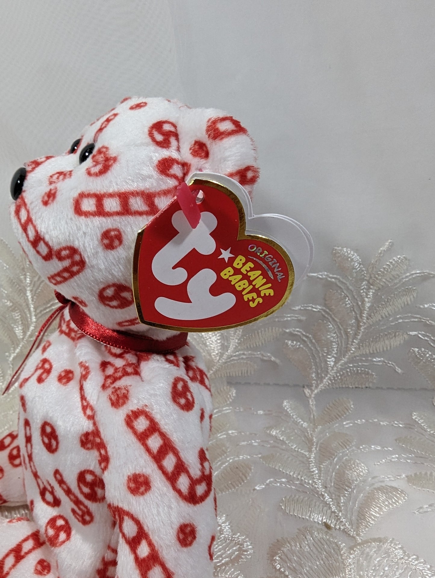 Ty Beanie Baby - Candy Canes the White Bear (8.5in) - Vintage Beanies Canada