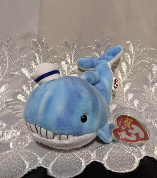 Ty Beanie Baby - Captain The Whale With Sailor Hat - Near Mint (7in) - Vintage Beanies Canada