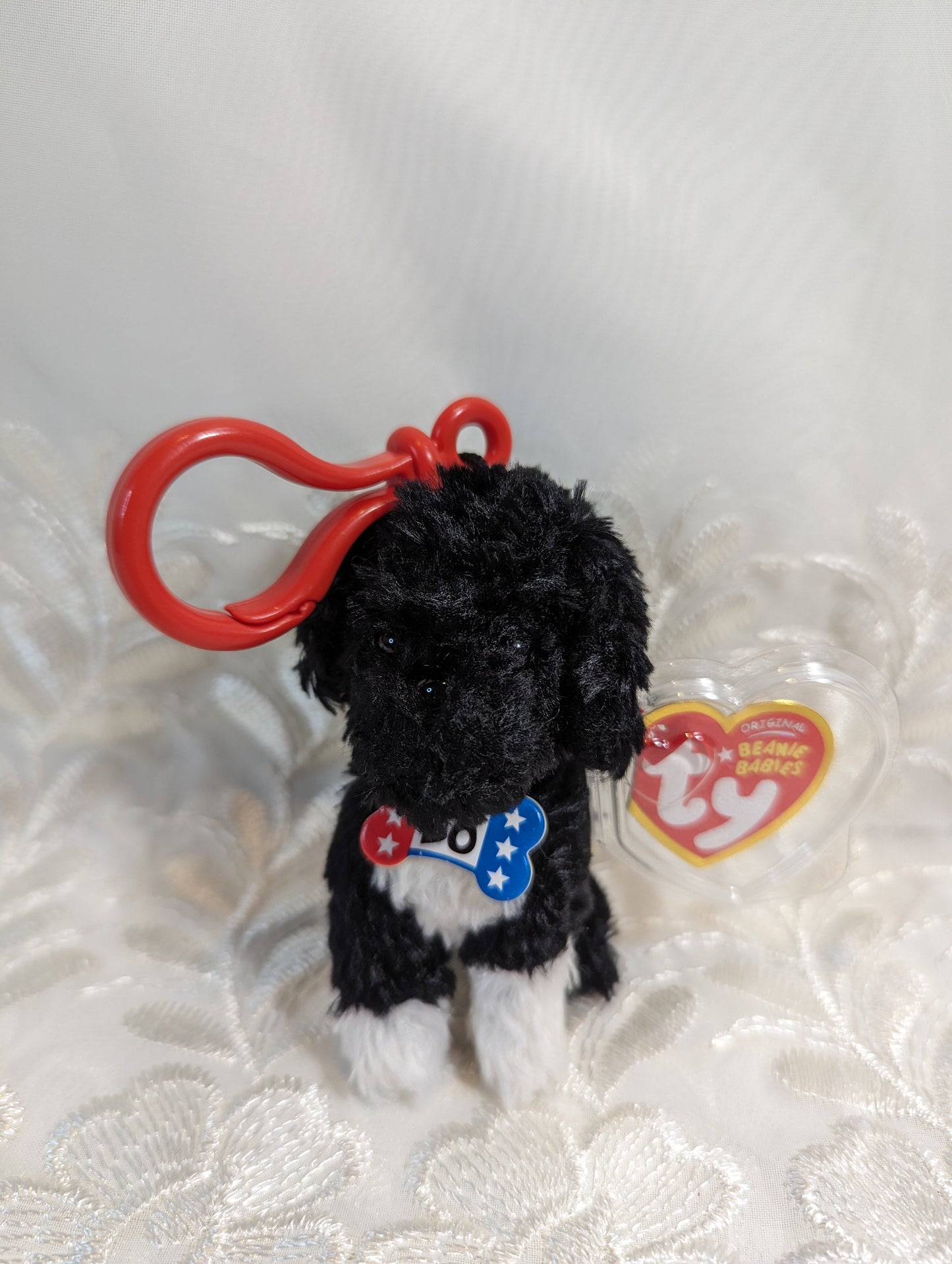 Ty Beanie Baby Clip - Bo The Portuguese Water Dog (4in) Red White Or Blue Plastic Clip Options - Vintage Beanies Canada