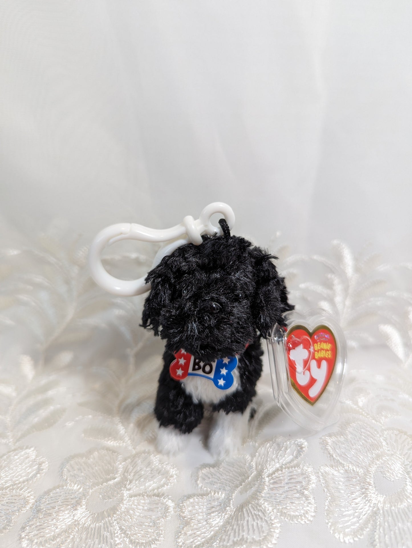 Ty Beanie Baby Clip - Bo The Portuguese Water Dog (4in) Red White Or Blue Plastic Clip Options - Vintage Beanies Canada