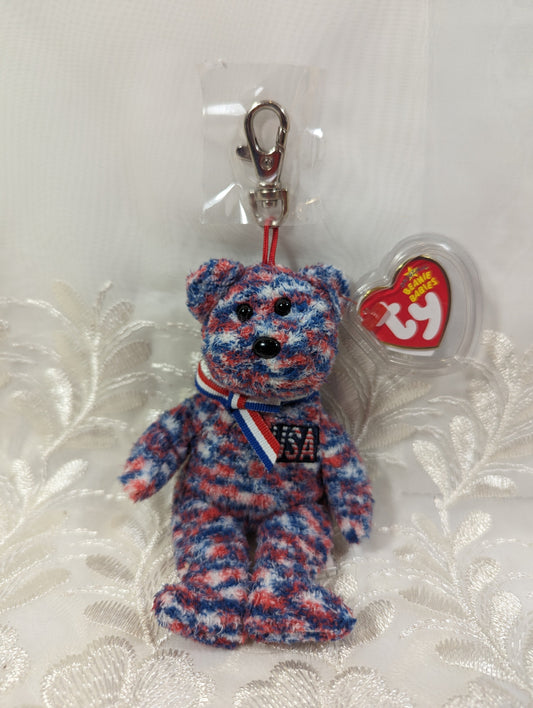 Ty Beanie Baby Clip - USA the Bear (5in) Metal Keychain Clip - Vintage Beanies Canada