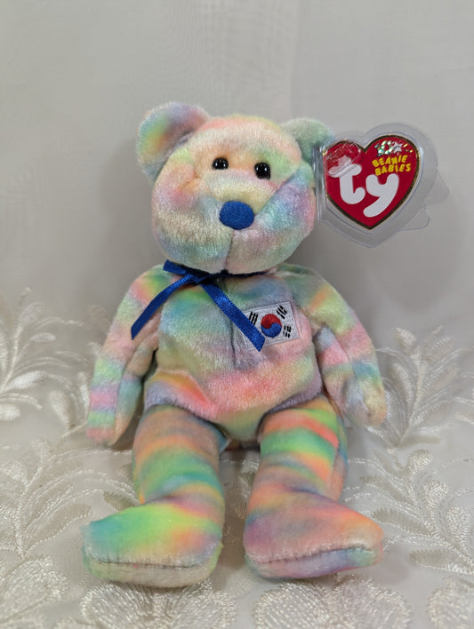 TY Beanie Baby - Coreana the Multi - colored Bear (8.5in) Korean Exclusive, Asia Pacific collection - Vintage Beanies Canada