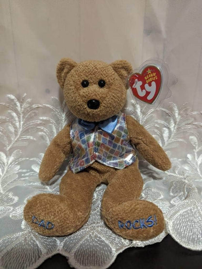 Ty Beanie Baby - Dad The Father's Day Teddy With Shiny Vest And Dad Rocks On Its Feet (8.5in) - Vintage Beanies Canada