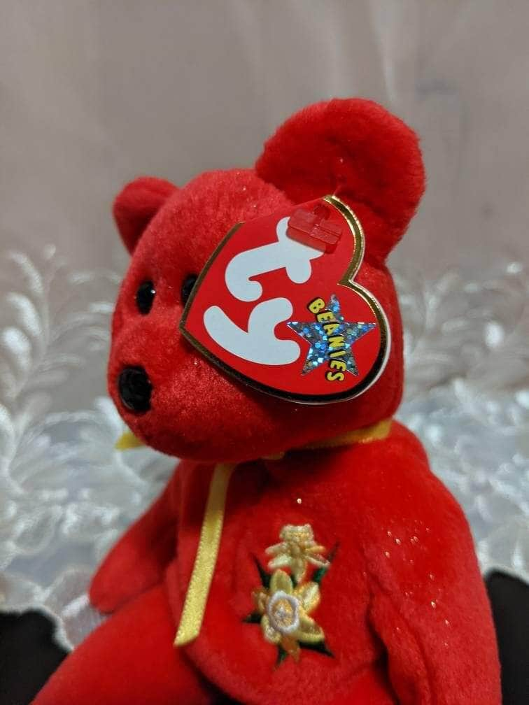 Ty Beanie Baby Daffodil The Red Bear - UK Exclusive (8.5in) - Vintage Beanies Canada