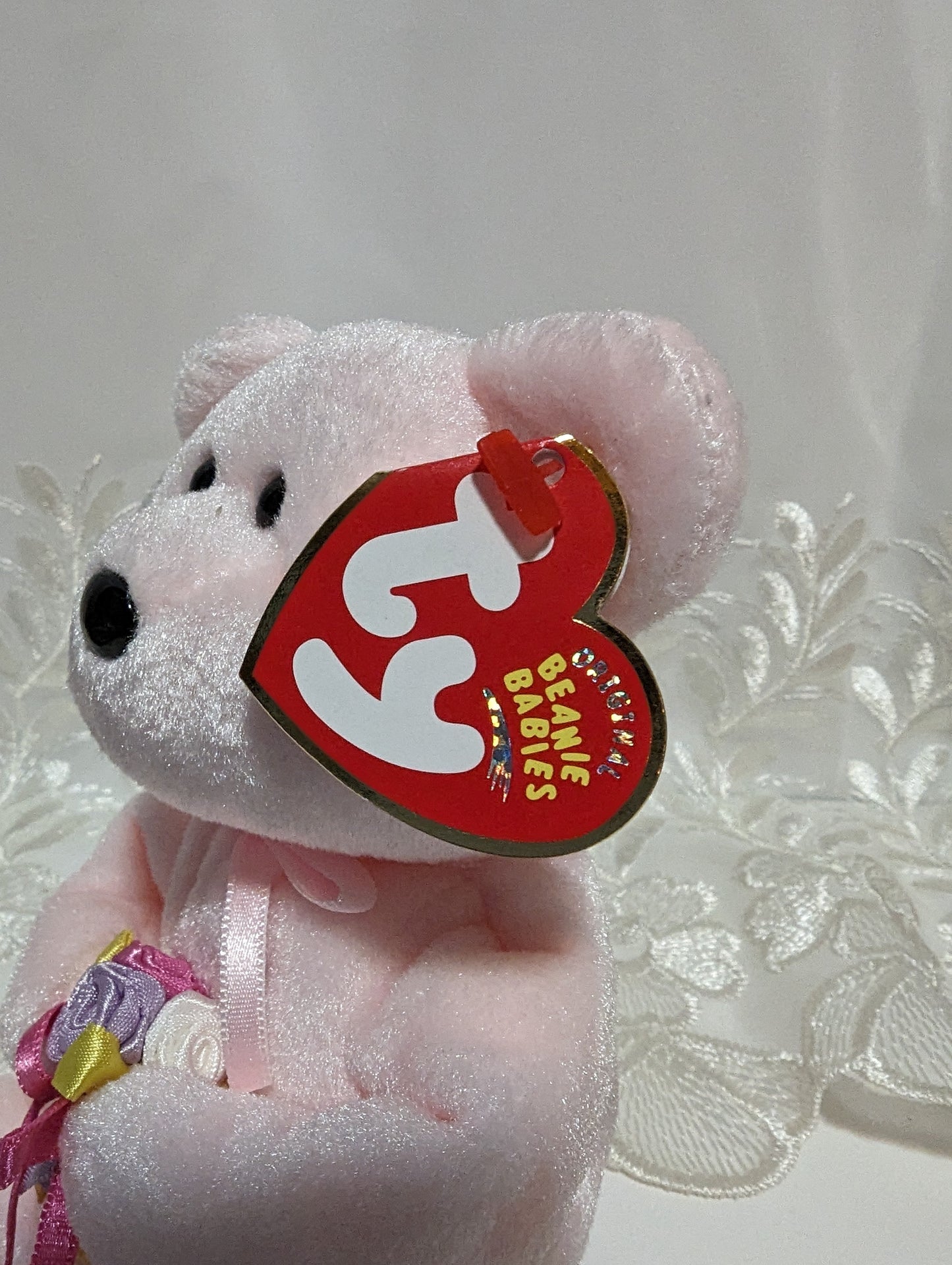 Ty Beanie Baby - Dear The Pink Bear With Rose (8.5in) - Vintage Beanies Canada