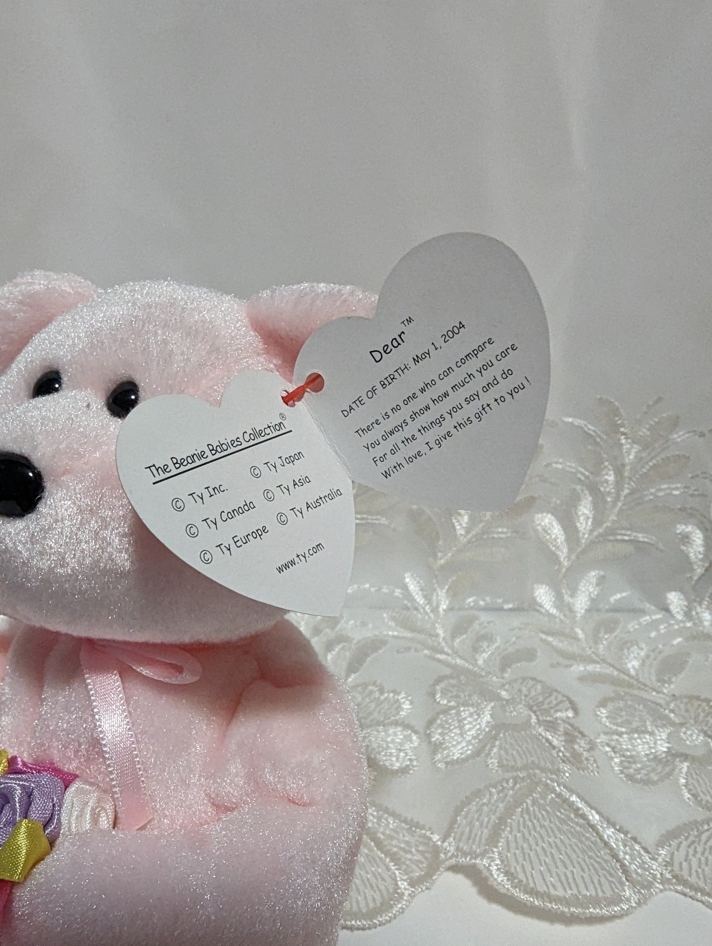 Ty Beanie Baby - Dear The Pink Bear With Rose (8.5in) - Vintage Beanies Canada